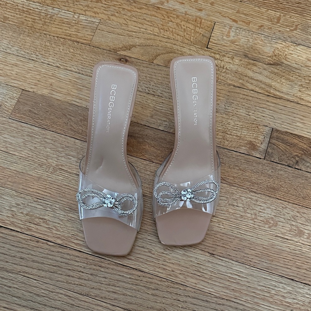 BCBGeneration Nude kitten heels  with Crystal Bow